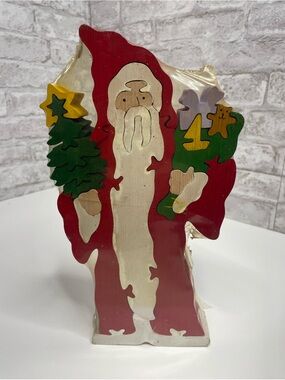 Vintage Department 56 Santa Scroll Saw Christmas Puzzle Wooden Holiday Decor NWT